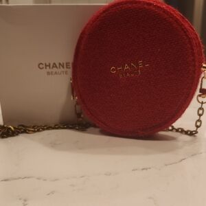CHANEL Red Round Cosmetic Case
